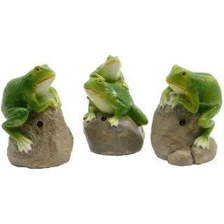Decoris Dekofigur mit Ton & Sensor Frosch 11x8cm Keramik grün 1 Stück sort. - Gartendeko Kröte - Kleine Gartenstatue Garten Deko Tierfigur - Dekofigur Draußen
