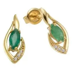 Paar Ohrstecker FIRETTI "Schmuck Geschenk Gold 375 Ohrschmuck Farbstein Edelstein Smaragd", grün (gelbgoldfarben, kristallweiß, grün, kristallweiß, grün), Ohrringe, Damen, Gelbgold 375, mit Smaragd, Weißtopas