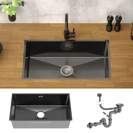 ML-Design Xxl 1 Becken rechts Einbauspüle Edelstahl Anthrazit Handbetätigung 700 x 400 mm