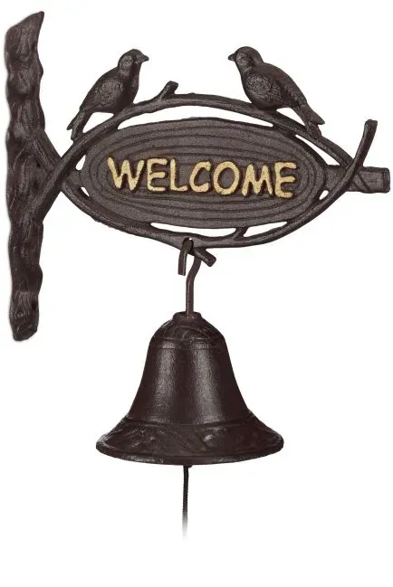 Relaxdays Türglocke Gusseisen WELCOME Dunkelbraun,Gold