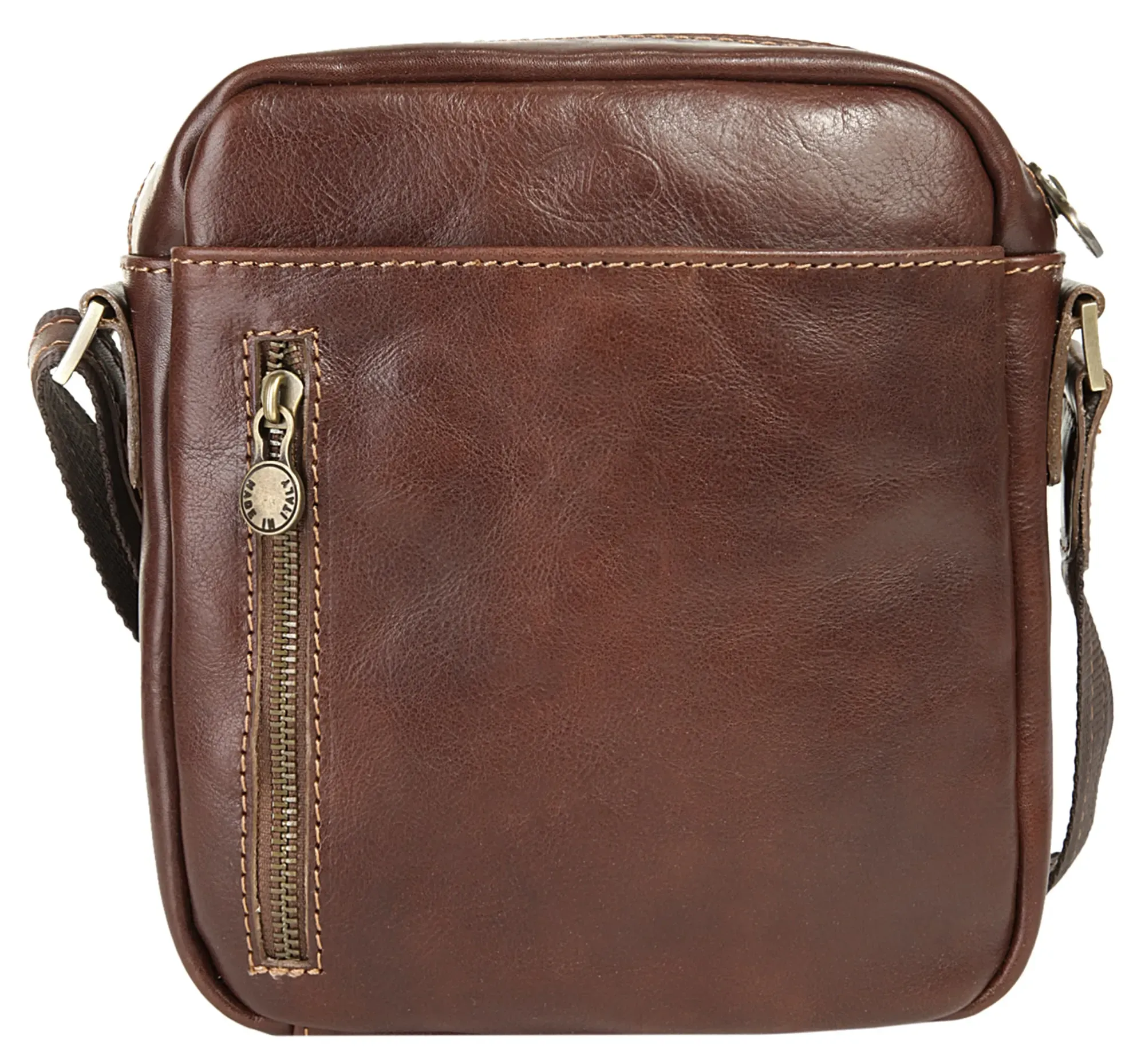 Umhängetasche PIKÉ, Herren, Gr. B/H/T: 22cm x 20cm x 7cm onesize, braun, Leder, beschichtet, glänzend, Taschen Umhängetasche, echt Leder, Made in Italy