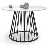 IDMarket - Yuna Esstisch, rund, 6 Personen, kabelgebundener Fuß aus Metall, Schwarz und Platte in Marmor-Optik, Weiß, Alaska, 110 cm