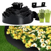 Flexible Rasenkante Kunststoff, Rasenkanten aus Kunststoff 7cmx10m, Inklusive 30 Ankerspitzen und 1 Verbinder, mit einem Paar Handschuhe, Gartenzaun decorativ (Schwarz Gewelltem, 7cmx10m)