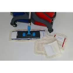 CleanSV® Wischset PE 50  - Reinigungswagen PE mit Presse, MopSet 50 cm: 3 Baumwollmop, Halter, Telskopstiehl