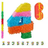 relaxdays Papierdekoration 3-teiliges Pinata Set Zahl 4 blau|gelb|orange