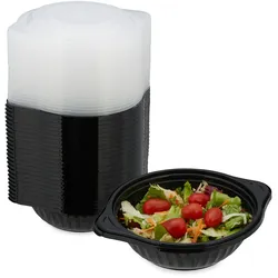 Relaxdays Meal Prep Boxen, 24er Set, 1 Fach, mikrowellengeeignet, wiederverwendbar, Kunststoff Essensbehälter, schwarz