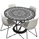 Morbuy Tischdecke Outdoor Rund 100 cm, Elastisch Rund Abwaschbar Tischdecken Wasserabweisend Lotuseffekt Garten Tischdecke Schwarz Mandala Table Cloth, Ideal für 80cm-90cm