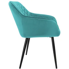 ML-Design 4er Set Esszimmerstühle mit Armlehne und Rückenlehne, Petrol Küchenstuhl mit Samtbezug, Polsterstuhl mit Metallbeinen, - Türkis