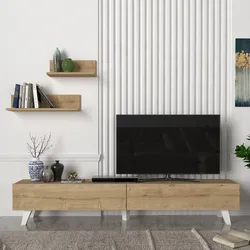 Fernsehtischset Saarijärvi mit 2 Regalen Eiche
