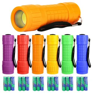smtfcty Mini LED Taschenlampe,6 Stück COB-LED kleine Kinder Taschenlampe Handlampe mit Lanyard für Camping Outdoor Wandern Notfälle Kindergeburtstag Party Geschenke (Mit 18 AAA Batterien)