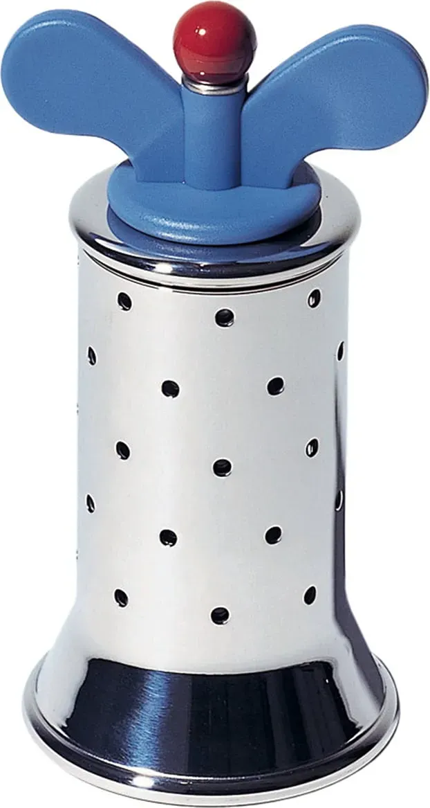 Alessi Pfeffermühle aus Edelstahl, Pfeffermühle + Salzmühle, Blau, Silber