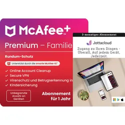 McAfee+  Family | 1 Jahr | Identitätsschutz | Jugendschutz + Jottacloud unbegrenzte Cloud-Backups