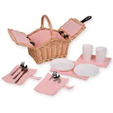 UNUS® Picknickkorb für Kinder rechteckig aus Weide mit Stoffauskleidung, Komplettset für 2 Personen mit Besteck, Tellern und Bechern, tragbarer Weidenkorb für Picknick und Ausflüge