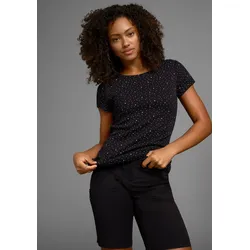T-Shirt, Kurzarm, elastische Rippware, mit Herz-Muster, Rundhalsausschnitt, Gr. 36/38 (S), schwarz, Shirts, 54842128-36