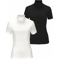 FLASHLIGHTS Rollkragenshirt FLASHLIGHTS, Damen, Gr. 48/50 (XL), schwarz-weiß (wollweiß, schwarz), Rippware, Obermaterial: 100% Baumwolle, unifarben, Basic, figurbetont, abgesteppt, Shirts, eng geschnitten, aus Baumwolle, Kurzarm, ohne Kapuze