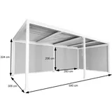 Mendler Alu Pergola HWC-L41 mit 3x Seitenwand, Lamellen-Pavillon, stabiles 8cm-Metall-Gestell 3x6m ~ weiß