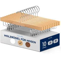 SereneLife kleiderbügel mit Klammern, 10 Stück Hosenbügel, Rockbügel, Kleiderbügel Holz 30cm, Kleiderbügel mit 360 ° Schwenkhaken & Verstellbare Clips, Robuste, rutschfeste & Platzsparende Hangers