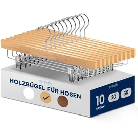 SereneLife kleiderbügel mit Klammern, 10 Stück Hosenbügel, Rockbügel, Kleiderbügel Holz 30cm, Kleiderbügel mit 360 ° Schwenkhaken & Verstellbare Clips, Robuste, rutschfeste & Platzsparende Hangers