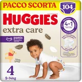 HUGGIES Extra Care Nappy Size 4 (9-14 kg), 4 Packs of 26 Nappies - 4280g