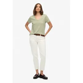 Superdry T-Shirt SUPERDRY "STUDIOS SLUB EMB VEE TEE", Damen, Gr. XS, grün (dusty sage), Single Jersey, Obermaterial: 60% Baumwolle, 40% Lyocell, unifarben, regular fit normal, V-Ausschnitt, Shirts T-Shirt, Baumwollmischung, relaxed fit