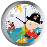 CreaDesign Funkwanduhr Funkuhr, Kinder Wanduhr, Kinderuhr, Kinderzimmer Pirat nah (geräuscharmes Uhrwerk) bunt