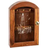 NKlaus Maritim Schlüsselkasten mit Glasfront Leuchtturmmotiv aus Natur Holz 25x16x6cm 11712