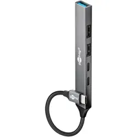 goobay Slim 5-Port USB-Hub, USB-CTM auf USB-CTM/USB-A, USB 3.2 Aluminium, 0,1m
