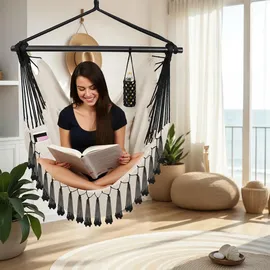 Tectake tectake® Hängesessel Malika, Boho-Style, Belastbarkeit 150kg