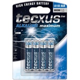 Tecxus Micro - AAA) Batterien Alkaline 1,5 V mit langer Lebensdauer. 4er Pack