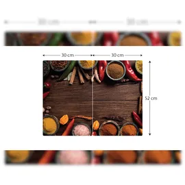 ALLboards Glas Herdabdeckplatte Schneidebrett GEWÜRZE ORIENTALISCHES ZUTATEN 2er Set Arbeitsplatte Herdschutz Deko Gehärtetes Glas, 2 Stück – 52x30cm