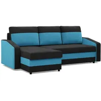 Mebligo - Ecksofa mit Schlaffunktion, Universelle Seite, Schwarz + Blau (Mikro 15 + Mikro 18)