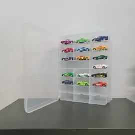 Kruzzel Sammlervitrine Polypropylen zu 46 Fächen 33x 25 x 8,5 cm - Setzkasten für Ihre Sammlung - Organisation Schaukasten für Autos - Matchbox ... - Transparent