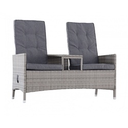 Mandalika Garden LOVESEAT 2er Gartenbank Polyrattan Bank verstellbar - grau