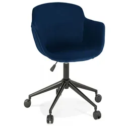 Bürostuhl mit Armlehnen Dunkelblau Samt | Polsterstuhl mit Ergonomischem Sitz | Retro Chic Design | 59x54x80 cm Höhenverstellbar| Kadima Design
