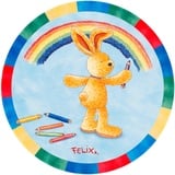 Felix der Hase Kinderteppich FE-412 Regenbogen, rund, Stoff Druck, weiche Mircofaser, Kinderzimmer bunt