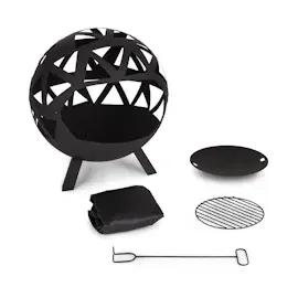 Blumfeldt Colima Feuerschale Ø 66 cm Kugelform mit Holzkohlerost & Ascheschale geometrisch Schwarz