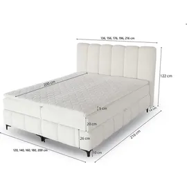 Fun Möbel Boxspringbett Schlafzimmerbett ISABEL 180x200cm in Stoff Prime Hellgrau - Grau