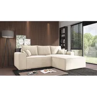 Ecksofa Lora - Ecksofa mit Schlaffunktion & Bettkasten - Ottomane rechts freistehend - Eckcouch, Sofa L-Form - Samtstoff (Beige - Amor Velvet 4323)