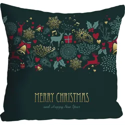 Dekokissen QUEENCE "Feiertage", grün (grün, bedruckt), B:40cm L:40cm, Polyester, Dekokissen_Sitzkissen_Kissenhüllen, Kissenhülle,Merry Christmas and a Happy New Year,Schriftzug,Festlich