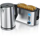 Arendo Frühstücksset 2-teilig, 4-Scheiben Langschlitztoaster MANHA + Edelstahl Wasserkocher 1,5l, Silber