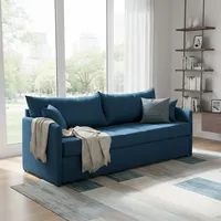 3-sitzer Schlafsofa Avellana, Abziehbar, Waschbar, Made In Italy, Wasserabweisend, Ausziehbett Matratze Inkl. Lattenrost, 205x86 Cm Blau