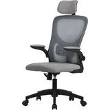 ML-Design Bürostuhl ergonomisch, Grau aus Mesh, mit verstellbarer Kopfstütze, - Grau