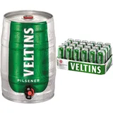 VELTINS Pilsener, Pfandfrei (1 x 5 l Partyfass) & Pilsener, EINWEG (24 x 0.5 l Dose)