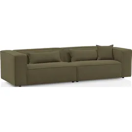 LeGer Home by Lena Gercke 3-Sitzer "PIARA, Couch mit Kedernaht, Sofa in Cord, Leinenoptik o. Strukturstoff", grün (khaki), B:275cm H:66cm T:101cm, 100% Polyester, LEGER HOME BY LENA GERCKE, Sofas, schwarze Füße, bequemer Sitzkomfort