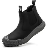 Crazynekos Herren Stahlkappe Industriebau Arbeitsstiefel,Herren Leder Slip auf Sicherheitsschuhe, Schwarz , 41 1/3 EU - 41 EU