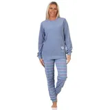 Normann Pyjama Normann Damen langarm Frottee Schlafanzug mit Bündchen und Tiermotiv blau 36-38