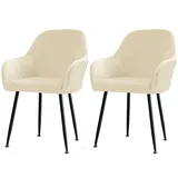 CLGTY Samt Stuhlhussen Mit Armlehne Moderne, Weich Abnehmbar Stuhlhussen Moderne Hussen Für Stühle Für Esszimmer-Beige-2 Stück