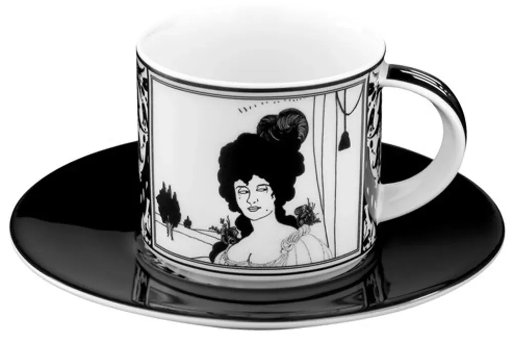Handgearbeitete Moccatasse aus Porzellan mit einem Motiv von Audrey Beardsley Portrait  0,09 Ltr. - feinste Qualität aus der Tettau Porzellanfabrik - wunderschöne Espressotasse