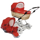 Eichhorn Kinderwagen Kombi-Kinderwagen Retro Korbkinderwagen Komplett-Set, Weide natur, inklusive Sportwageneinsatz (0-3 Jahre) / made in EU rot