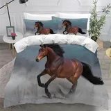 NYSMGS Bettwäsche-Sets 200x200 3 Teilig Pferd 3D Motiv Erwachsene Kinder Tiere Blau Mikrofaser Atmungsaktive Erwachsene Bettbezug mit Reißverschluss und 2 Kissenbezüge 80x80cm A578